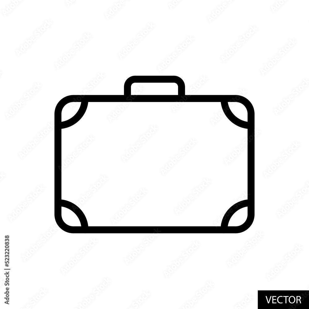 Travel bag, Briefcase, Luggage suitcase, Baggage vector icon in line style design for website design, app, UI, isolated on white background. Editable stroke. Vector illustration. Travel bag, Briefcase, Luggage suitcase, Baggage vector icon in line style design for website design, app, UI, isolated on white background. Editable stroke. Vector illustration.