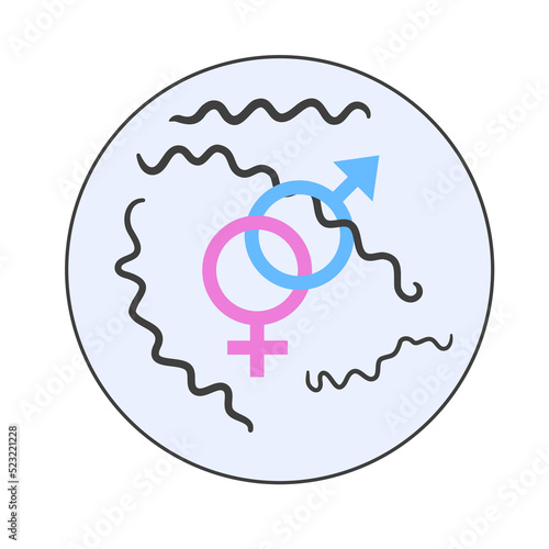 Treponema pallidum the pathogen of syphilis bacterias together with signs of male and female genders in the circle label. photo