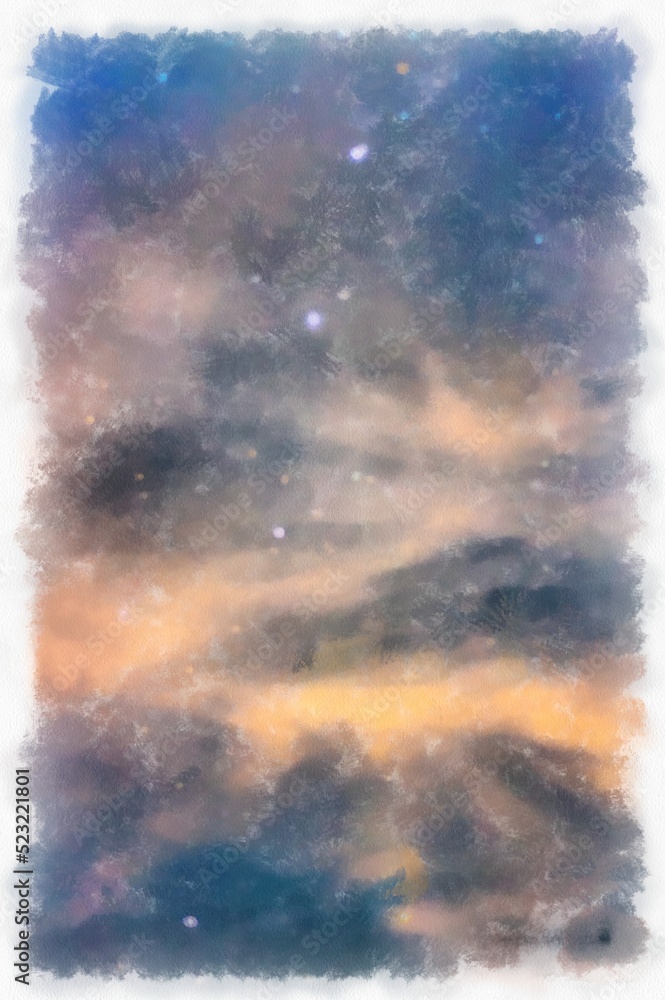 Obraz premium night view of the sky and stars watercolor style illustration impressionist painting.