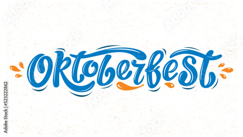 Oktoberfest logo, blue letters with beer drops on the textured background. lettering vector. Design template event celebration.  Title for greeting cards posters. Bavarian beer Festival banner.