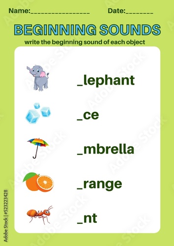 Letter Sound Kids Printable Game, High Resolution Illustration. Preschool Kindergarten Worksheet.