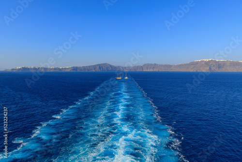 Horizon sea with Santorini Island: view from cruise ship.