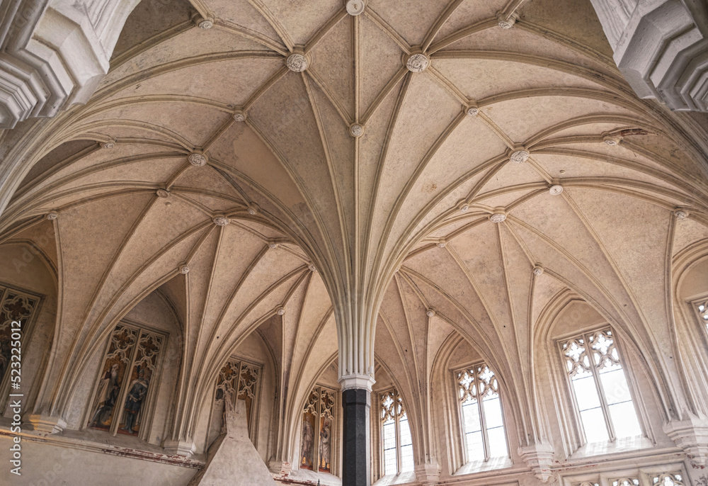 Gothic arched vault and columns in a medieval church	