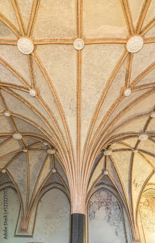 Gothic arched vault and columns in a medieval church 