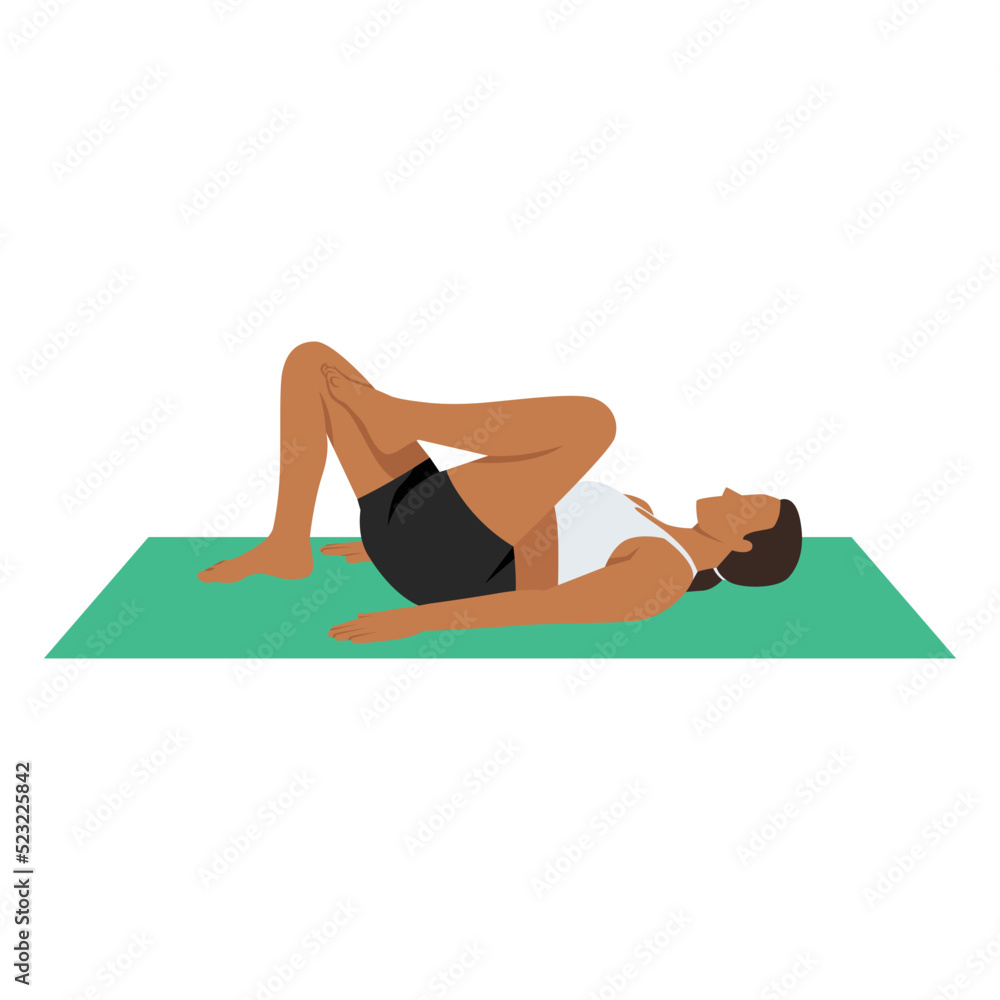 Woman doing Etirement ischios 1 or hamstring stretch exercise. Flat ...