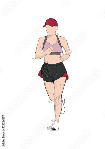 Running athlete woman. minimalist style isolated on white background