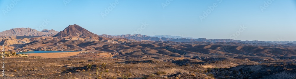 Wide Panorama of the NEvada Desert With Lake in the Foreground