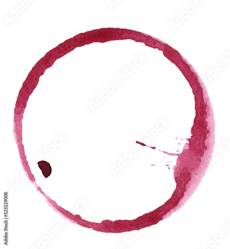 watercolor red wine round stain isolated on white