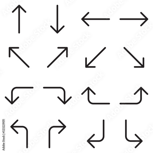 Set of outline arrow icons. Editable stroke.Vector graphics