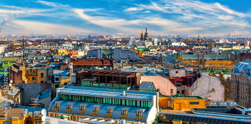 St. Petersburg city landscape panoramic view from above towards the Cathedral of the Savior on Spilled Blood