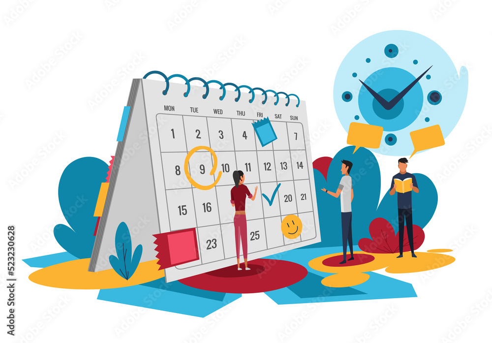 People planning concept. Entrepreneurship and calendar schedule planning with filling course campaign. Business meeting and events organizing process office working. Isometric illustration