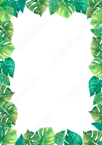 Vertical frame with monstera leaves