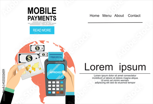 Mobile payments.Transaction and paypass and NFC. Vector illustration