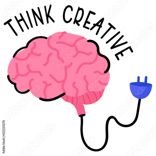 Modern flat sticker icon of creative brain