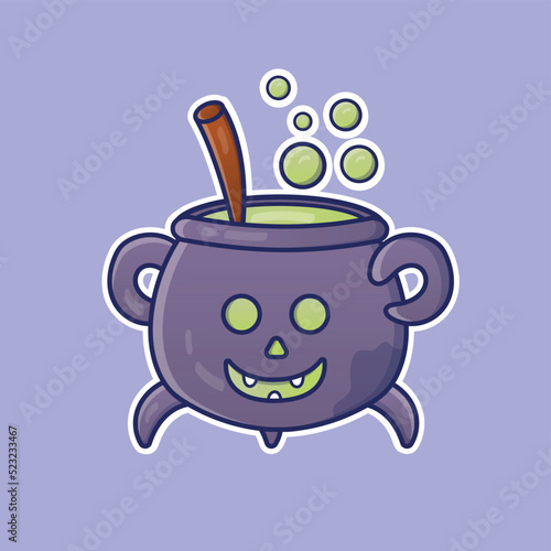 Cartoon cauldron with potion in vector illustration. Isolated object vector for Halloween. Flat cartoon style