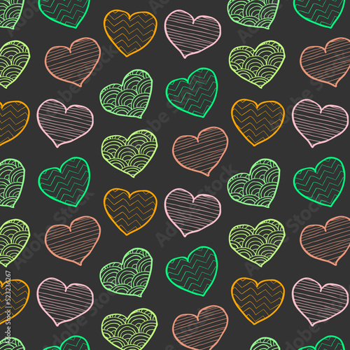 Seamless pattern with colored hearts. Stock vector illustration.
