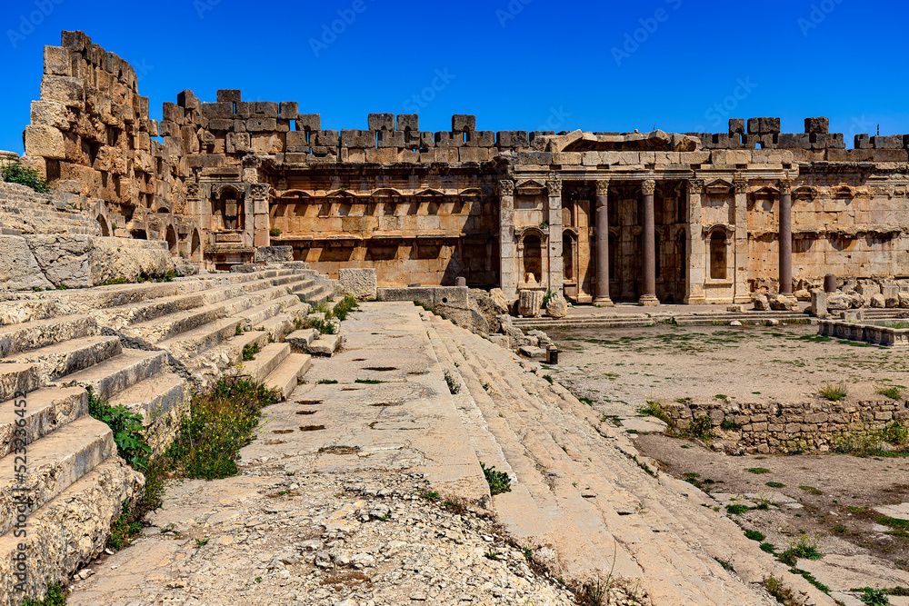Lebanon. Baalbek (UNESCO World Heritage Site), ancient Heliopolis in Greek and Roman period. The Great Court of the Temple of Jupiter. There are stairs leading to Temple of Jupiter and North portico