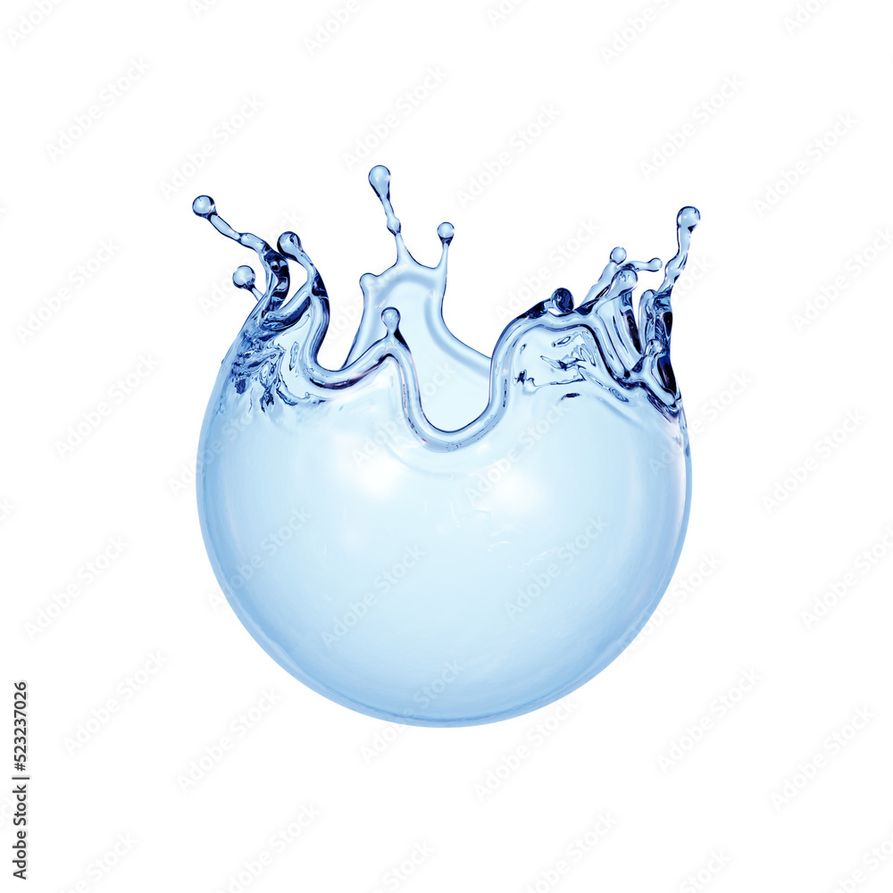 3d render, blue wave, water wavy splash clip art isolated on transparent background. Natural splashing liquid sphere shape - obrazy, fototapety, plakaty 
