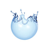 3d render, blue wave, water wavy splash clip art isolated on transparent background. Natural splashing liquid sphere shape