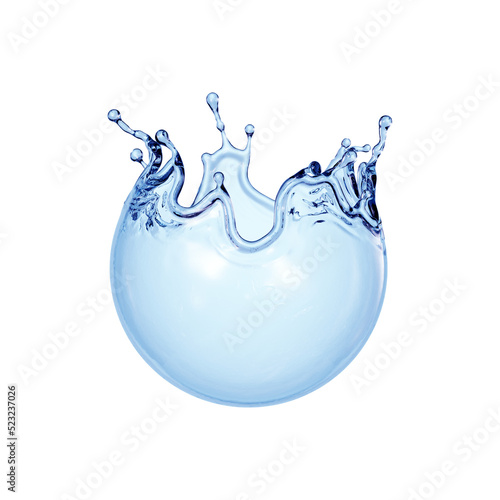 3d render, blue wave, water wavy splash clip art isolated on transparent background. Natural splashing liquid sphere shape