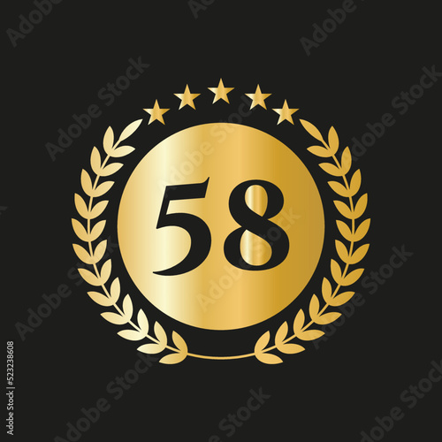 58 Years Anniversary Celebration Icon Vector Logo Design Template With Golden Concept