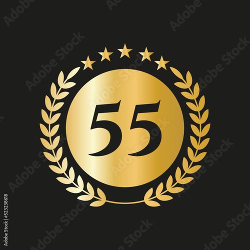 55th Years Anniversary Celebration Icon Vector Logo Design Template With Golden Concept