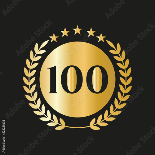 100th Years Anniversary Celebration Icon Vector Logo Design Template With Golden Concept