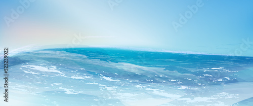 Sea view banner. Ocean panorama. Vector wave, ocean illustration. Concept for card, poster, flyer, print.