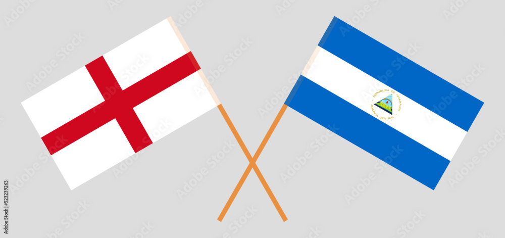 Crossed flags of England and Nicaragua. Official colors. Correct proportion