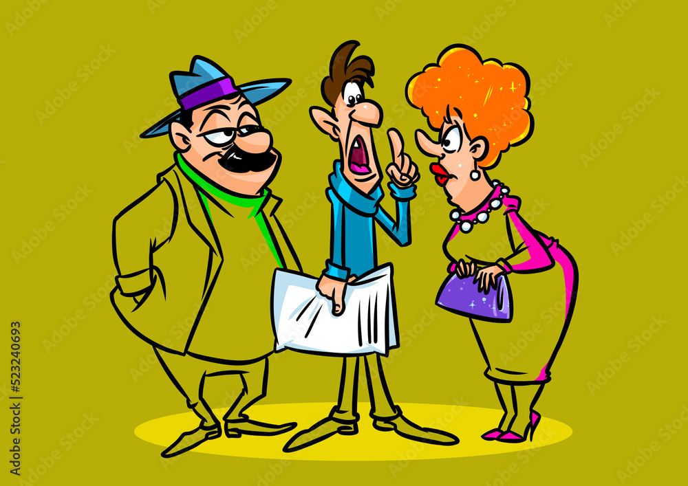 People discuss newspaper news scoop cartoon illustration People discuss newspaper news scoop cartoon illustration