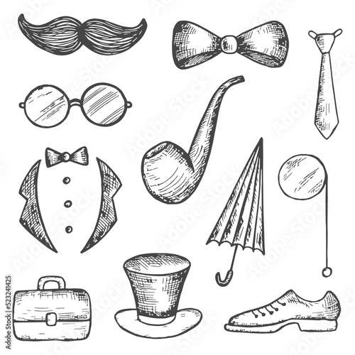 gentleman set objects set vector sketches