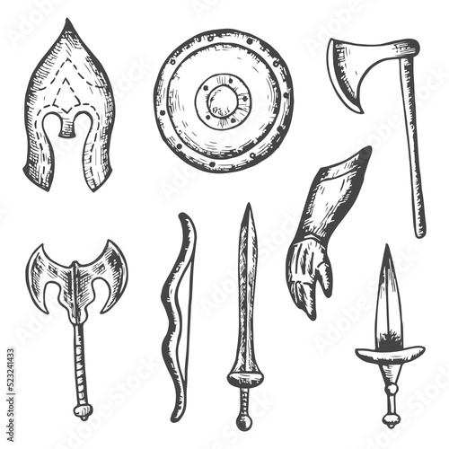 knight armor objects set vector sketches