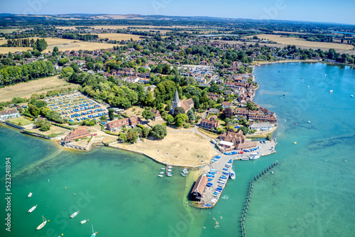 Aerial view towards the Jetty of the beautiful village of Bosham, a popular sailing location in West Sussex England