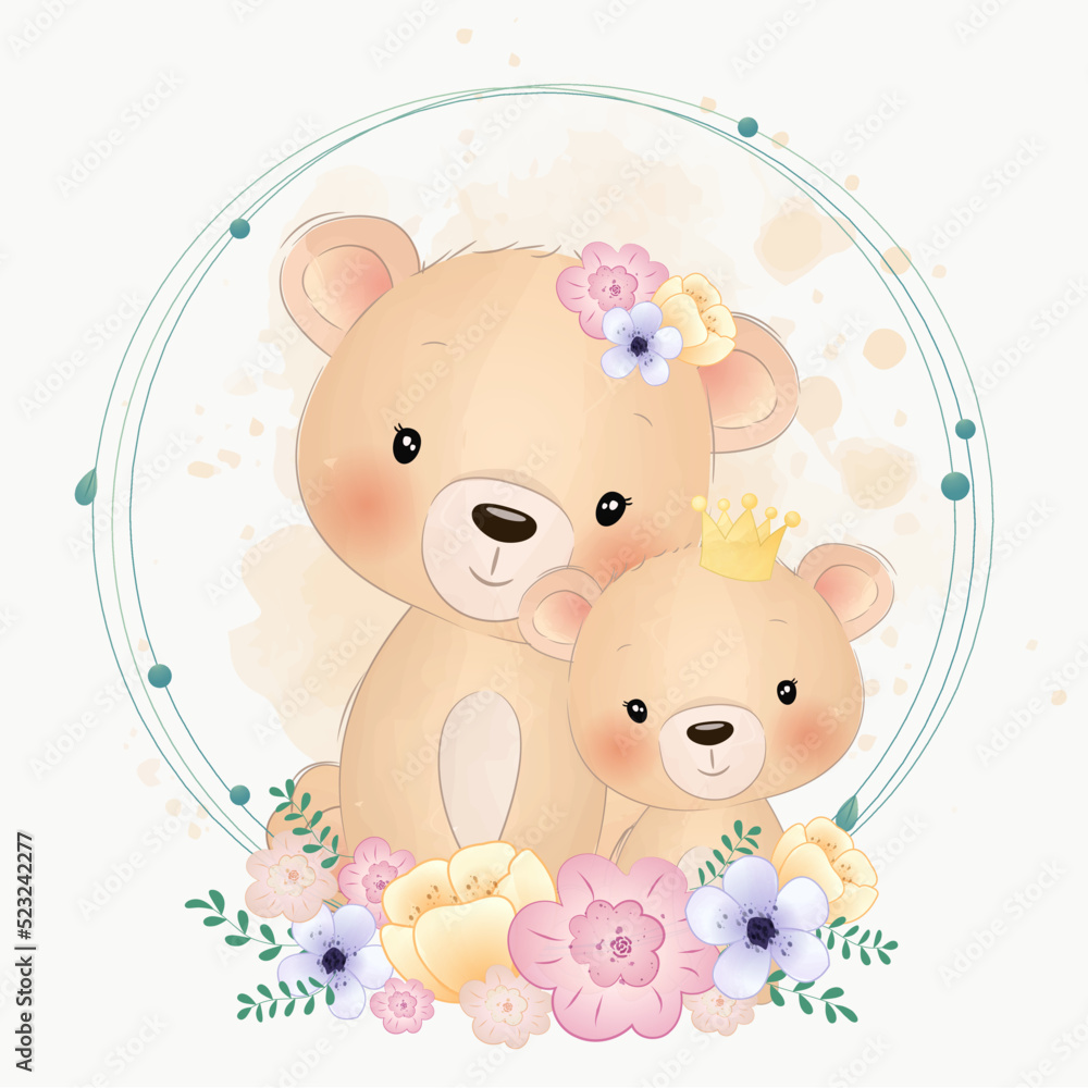 Fototapeta premium cute animals mother and baby bear lion fox 