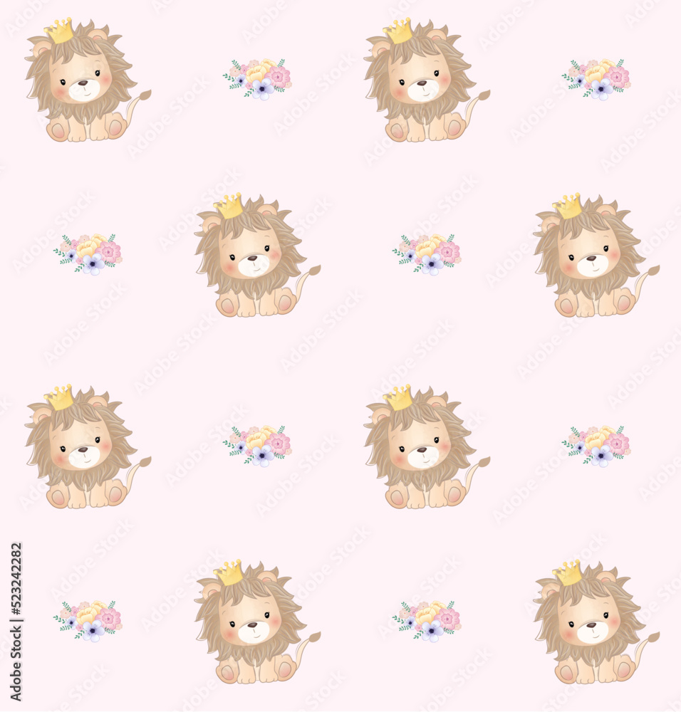 seamless pattern with cute lion