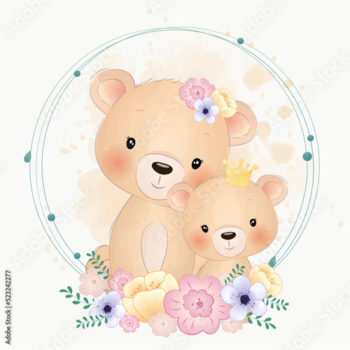 cute animals mother and baby bear lion fox 