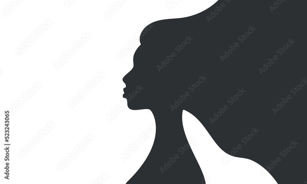 Woman face silhouette in profile. Woman power, feminism, strong position. Template for cards, greetings, flyer, banner for beauty salon, hair salon or Women's Day, 8th March. Vector illustration Woman face silhouette in profile. Woman power, feminism, strong position. Template for cards, greetings, flyer, banner for beauty salon, hair salon or Women's Day, 8th March. Vector illustration
