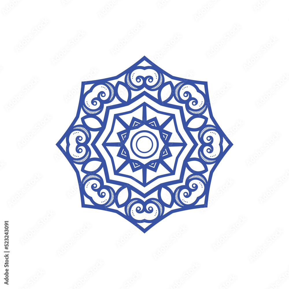 blue round ornament mandala vector design on white isolated background