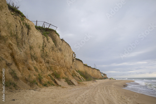 Black Sea coast in cloudy day near the village of Sanzheyka in Odessa region, Ukraine photo