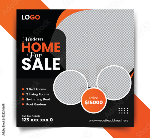 Modern real estate home sale social media post design for facebook, instagram ads business company banner