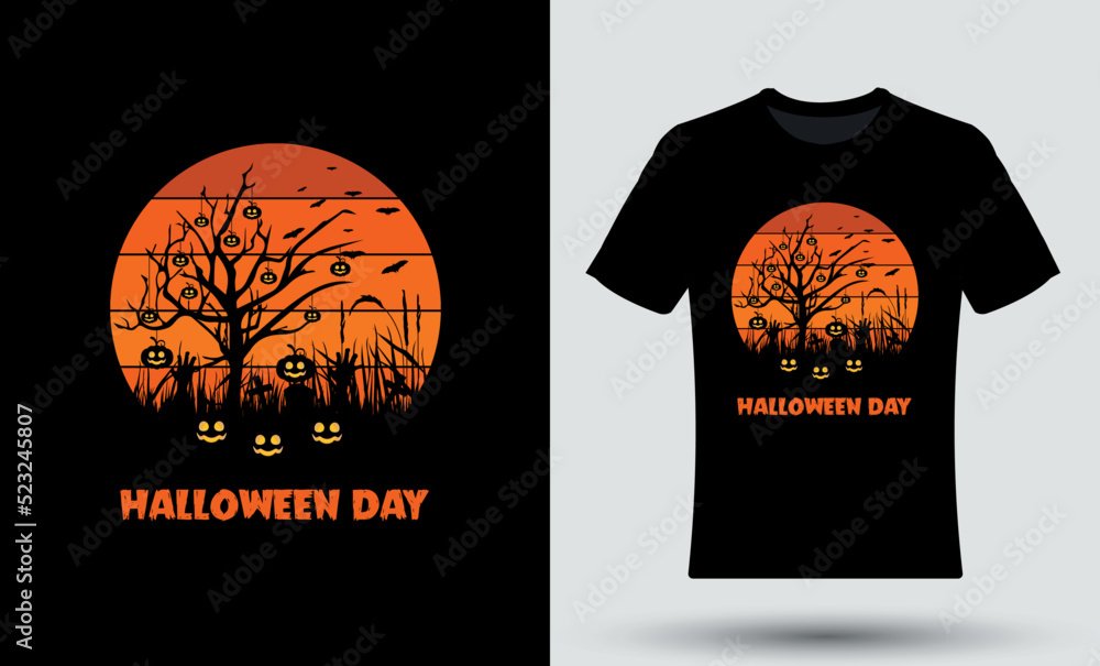 Trendy Scary night flat Halloween celebration t shirt ready design with vector template