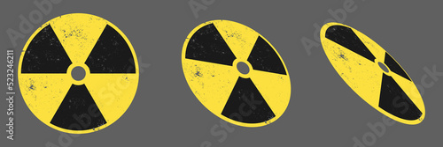 Radioactive warning yellow circle sign. Radioactivity warning vector symbol.
