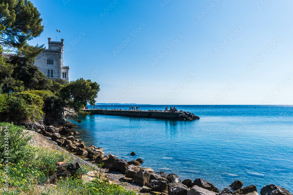 view of castle miramare with sea and blue sky