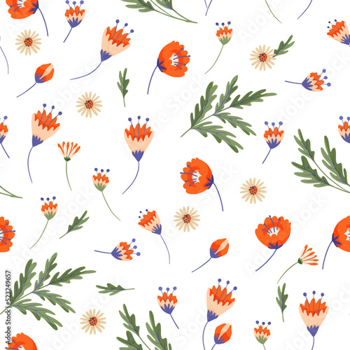 Red flower floral seamless pattern vector print. Small little cute background