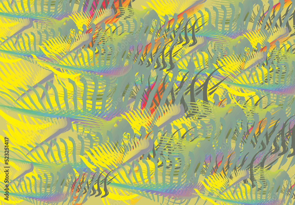 Blurry colorful wavy background for textiles or fabrics. Bright tropical motifs with colored wings elements for fashion, scrapbooking, prints, festival or interior solutions, covers, decoration, etc.