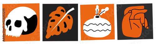 Different pretty simple pictures. Vector illustration. Restrained color range. Suitable for any design. Transparent background