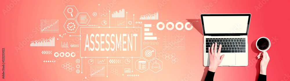 Assessment concept with person using a laptop computer Assessment concept with person using a laptop computer
