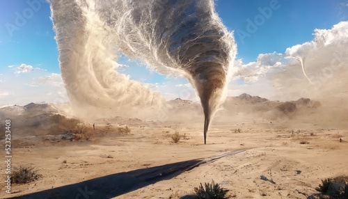 Photo Fantasy tornado with dust and splashing water in desert