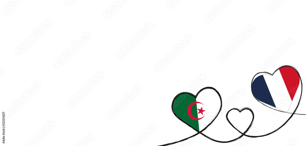 Drei Herzen mit der Fahne von Frankreich und Algerien