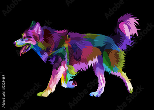 colorful husky dog on pop art style geometric. Polygonal Animals.